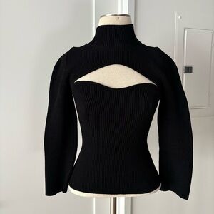KHAITE Angela Ribbed Knit Cutout Top Black size Small